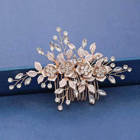 Trendy Handmade Wedding Hair Comb Leaf flower Bridal Headpiece Pearl Rhinestone Head Jewelry Wedding Hair Accessories