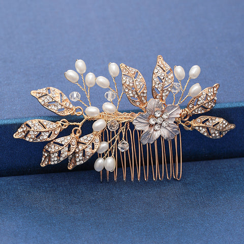 Trendy Handmade Wedding Hair Comb Leaf flower Bridal Headpiece Pearl Rhinestone Head Jewelry Wedding Hair Accessories