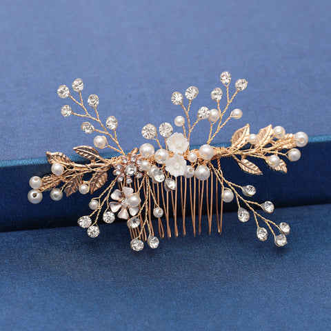 Trendy Handmade Wedding Hair Comb Leaf flower Bridal Headpiece Pearl Rhinestone Head Jewelry Wedding Hair Accessories