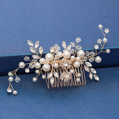 Trendy Handmade Wedding Hair Comb Leaf flower Bridal Headpiece Pearl Rhinestone Head Jewelry Wedding Hair Accessories