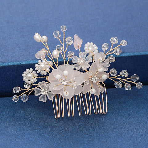 Trendy Handmade Wedding Hair Comb Leaf flower Bridal Headpiece Pearl Rhinestone Head Jewelry Wedding Hair Accessories