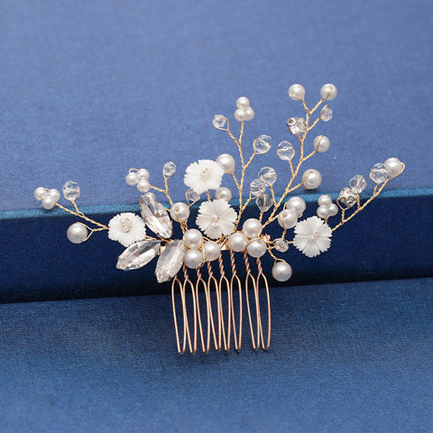 Trendy Handmade Wedding Hair Comb Leaf flower Bridal Headpiece Pearl Rhinestone Head Jewelry Wedding Hair Accessories