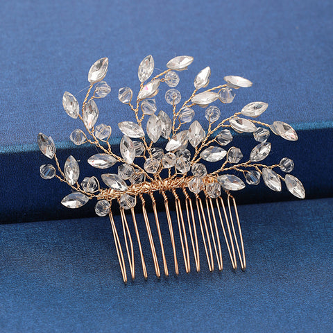 Trendy Handmade Wedding Hair Comb Leaf flower Bridal Headpiece Pearl Rhinestone Head Jewelry Wedding Hair Accessories