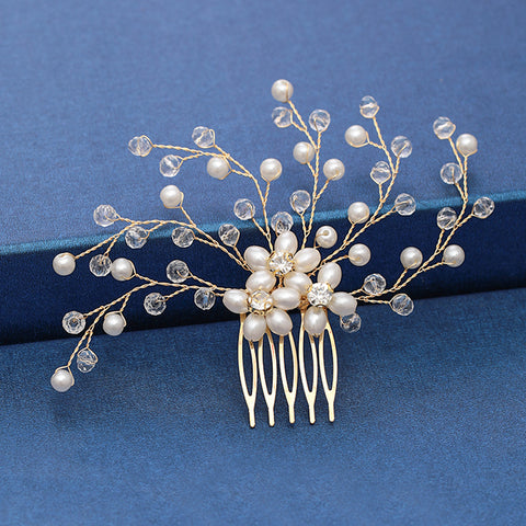 Trendy Handmade Wedding Hair Comb Leaf flower Bridal Headpiece Pearl Rhinestone Head Jewelry Wedding Hair Accessories