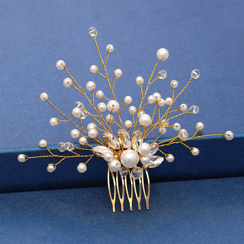 Trendy Handmade Wedding Hair Comb Leaf flower Bridal Headpiece Pearl Rhinestone Head Jewelry Wedding Hair Accessories