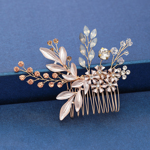 Trendy Handmade Wedding Hair Comb Leaf flower Bridal Headpiece Pearl Rhinestone Head Jewelry Wedding Hair Accessories