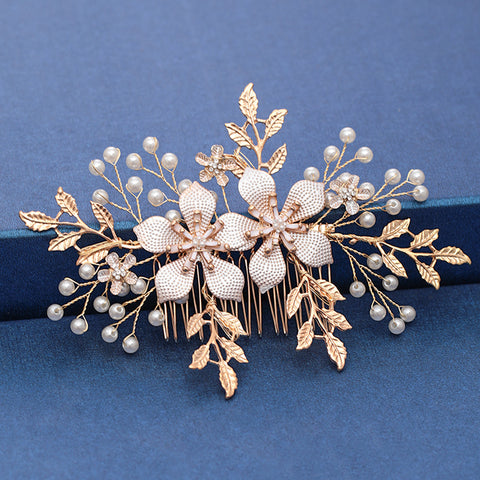 Trendy Handmade Wedding Hair Comb Leaf flower Bridal Headpiece Pearl Rhinestone Head Jewelry Wedding Hair Accessories