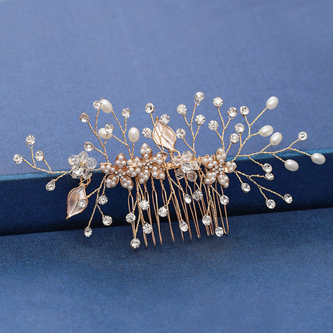 Trendy Handmade Wedding Hair Comb Leaf flower Bridal Headpiece Pearl Rhinestone Head Jewelry Wedding Hair Accessories