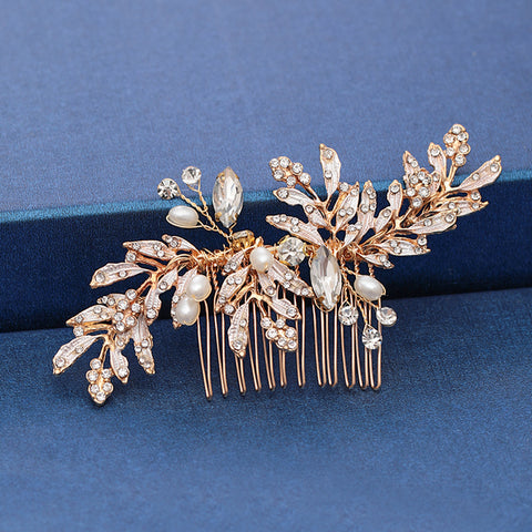 Trendy Handmade Wedding Hair Comb Leaf flower Bridal Headpiece Pearl Rhinestone Head Jewelry Wedding Hair Accessories