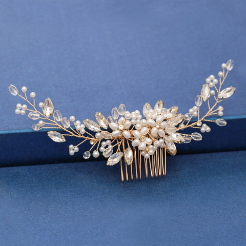 Trendy Handmade Wedding Hair Comb Leaf flower Bridal Headpiece Pearl Rhinestone Head Jewelry Wedding Hair Accessories