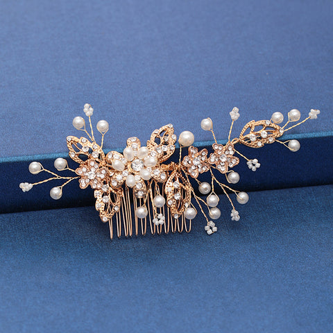 Trendy Handmade Wedding Hair Comb Leaf flower Bridal Headpiece Pearl Rhinestone Head Jewelry Wedding Hair Accessories