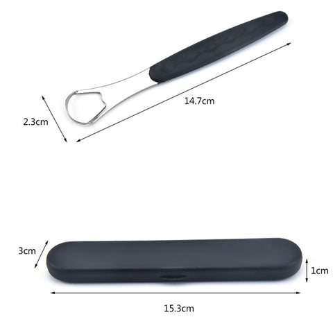 Portable Tongue Cleaner Tongue Scraper Reusable Stainless Steel Oral Mouth Brush travel case Black/Blue/Green Non-slip handle