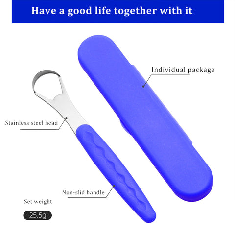 Portable Tongue Cleaner Tongue Scraper Reusable Stainless Steel Oral Mouth Brush travel case Black/Blue/Green Non-slip handle