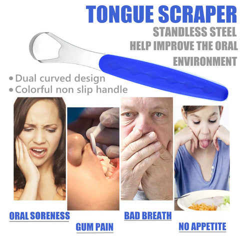 Portable Tongue Cleaner Tongue Scraper Reusable Stainless Steel Oral Mouth Brush travel case Black/Blue/Green Non-slip handle