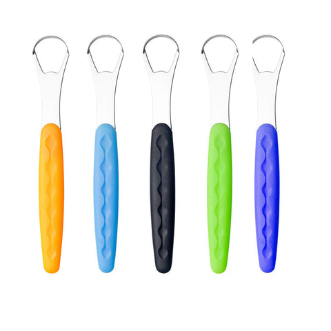 Portable Tongue Cleaner Tongue Scraper Reusable Stainless Steel Oral Mouth Brush travel case Black/Blue/Green Non-slip handle