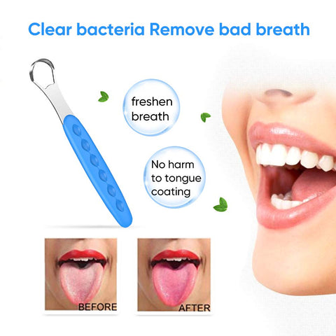 Portable Tongue Cleaner Tongue Scraper Reusable Stainless Steel Oral Mouth Brush travel case Black/Blue/Green Non-slip handle