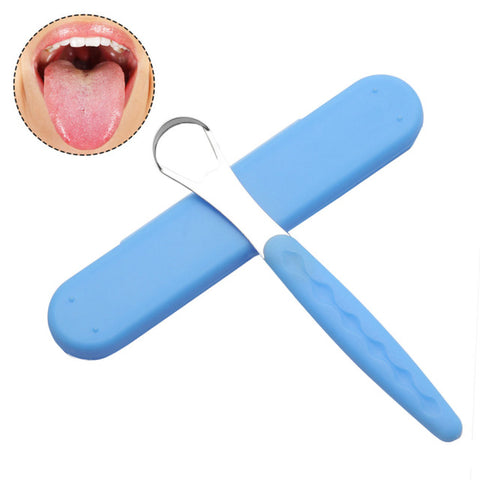 Portable Tongue Cleaner Tongue Scraper Reusable Stainless Steel Oral Mouth Brush travel case Black/Blue/Green Non-slip handle