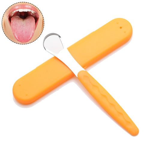 Portable Tongue Cleaner Tongue Scraper Reusable Stainless Steel Oral Mouth Brush travel case Black/Blue/Green Non-slip handle
